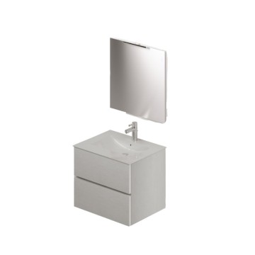 Badezimmerschrank mit Waschbecken und Spiegel 60 cm weiß Esche