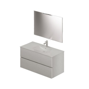 Badezimmerschrank mit Waschbecken und Spiegel 100 Esche weiß