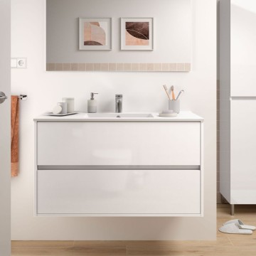Claros100 glänzend weiß lackierter Badezimmer-Wandschrank mit 2 Schubladen 100x45x56h