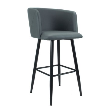 Hocker aus grauem Kunstleder mit mattschwarzen Beinen