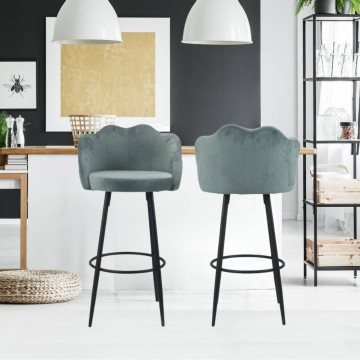 Schalenhocker aus grauem Samt und mattschwarzen Metallbeinen