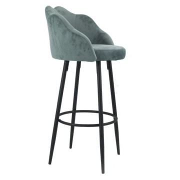 Schalenhocker aus grauem Samt und mattschwarzen Metallbeinen