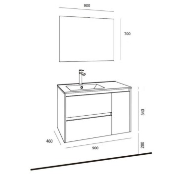 Hängeschrank 90 cm eichenfarben mit Waschbecken - Resia