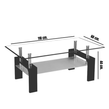 Schwarzer Couchtisch mit zwei Glasablagen Titania 110x60x44h