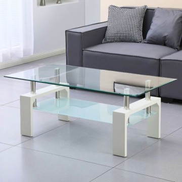 Weißer Couchtisch mit zwei Glasablagen Titania 110x60x44h