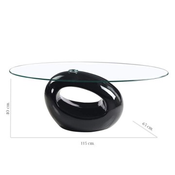 Couchtisch mit ovaler Glasplatte und weißem Hochglanzgestell 115x65x40 Miranda