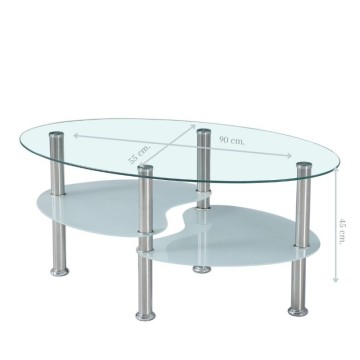 Ovaler Couchtisch mit 3 Glasplatten 90x55x45 Mimas