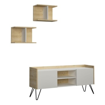 TV-Ständer weiß und Eichengestell mit 2 Türen Klappe 125,5x33x56,5