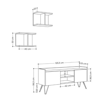 TV-Ständer weiß und Eichengestell mit 2 Türen Klappe 125,5x33x56,5