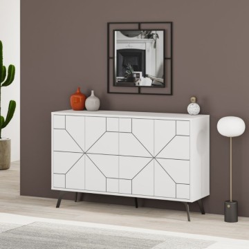 Weißes 4-türiges Sideboard mit geometrischem Muster Dune 123x35x77,4