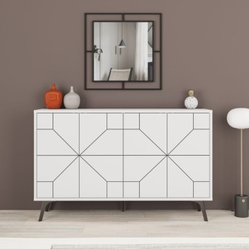 Weißes 4-türiges Sideboard mit geometrischem Muster Dune 123x35x77,4