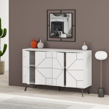 Weißes 4-türiges Sideboard mit geometrischem Muster Dune 123x35x77,4