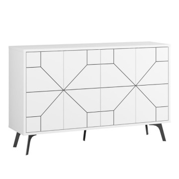 Weißes 4-türiges Sideboard mit geometrischem Muster Dune 123x35x77,4