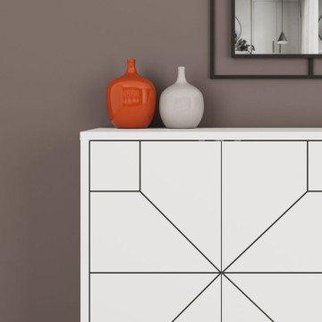 Weißes 4-türiges Sideboard mit geometrischem Muster Dune 123x35x77,4