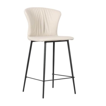 Hocker mit schwarzen Metallbeinen und beiger umlaufender Rückenlehne Kern
