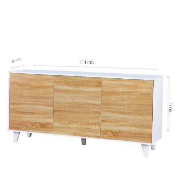 Sideboard mit 3 Türen aus Eiche und weißem Rahmen Moran 154x40x75