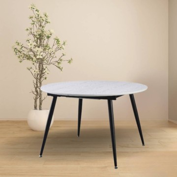 Cordelia 120x120x75 Weißer ausziehbarer runder Tisch mit schwarzen Beinen