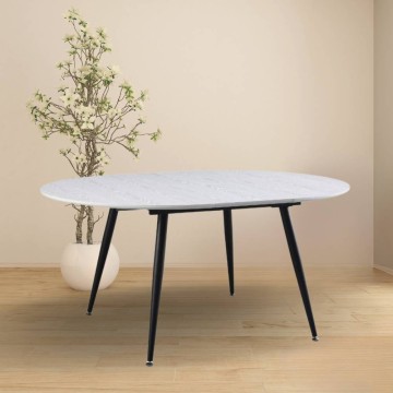 Cordelia 120x120x75 Weißer ausziehbarer runder Tisch mit schwarzen Beinen