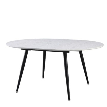 Cordelia 120x120x75 Weißer ausziehbarer runder Tisch mit schwarzen Beinen