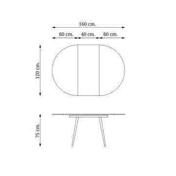 Cordelia 120x120x75 Weißer ausziehbarer runder Tisch mit schwarzen Beinen