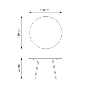 Cordelia 120x120x75 Weißer ausziehbarer runder Tisch mit schwarzen Beinen