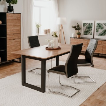 Austin80A 160x90x75 rechteckiger Ausziehtisch mit holzfarbener Platte und anthrazitfarbenen Beinen