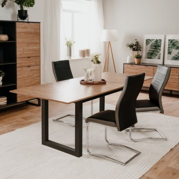 Austin80A 160x90x75 rechteckiger Ausziehtisch mit Holzplatte und anthrazitfarbenen Beinen