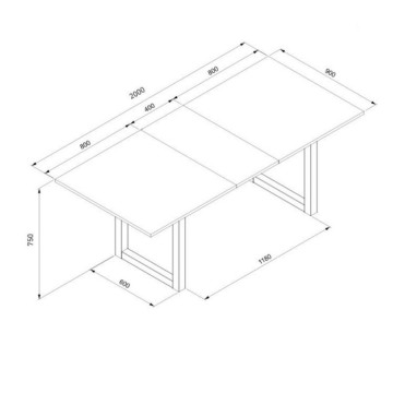 Austin80A 160x90x75 rechteckiger Ausziehtisch mit Holzplatte und anthrazitfarbenen Beinen