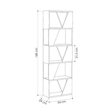 Rahmen 54x168 Bücherregal mit 5 Regalen aus Eiche