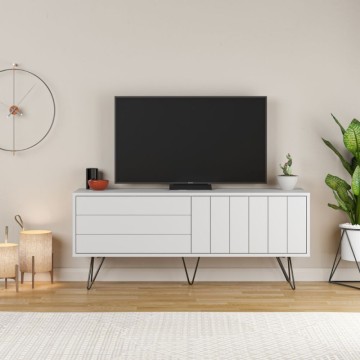 Weißer TV-Ständer mit zwei Klapptüren Piccadilly 139x36x57