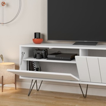 Weißer TV-Ständer mit zwei Klapptüren Piccadilly 139x36x57