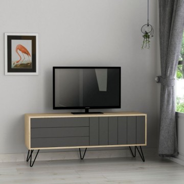 Anthrazitfarbener Eichen-TV-Ständer mit zwei Klapptüren Piccadilly 139x36x57