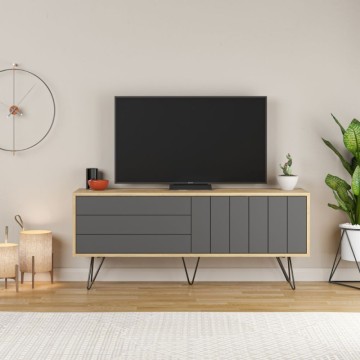 Anthrazitfarbener Eichen-TV-Ständer mit zwei Klapptüren Piccadilly 139x36x57