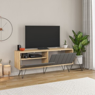 Anthrazitfarbener Eichen-TV-Ständer mit zwei Klapptüren Piccadilly 139x36x57