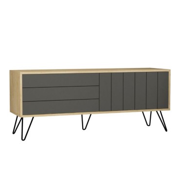 Anthrazitfarbener Eichen-TV-Ständer mit zwei Klapptüren Piccadilly 139x36x57