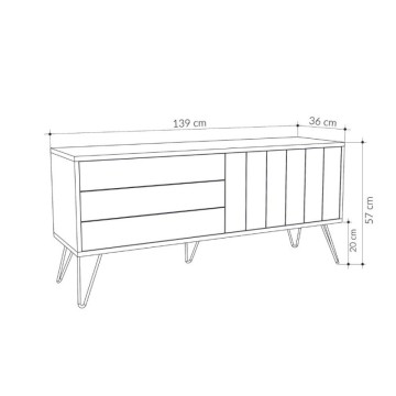 Anthrazitfarbener Eichen-TV-Ständer mit zwei Klapptüren Piccadilly 139x36x57