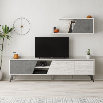 Fiona 180X35.6X48 vintage weißer Beton TV-Ständer mit Wandregal