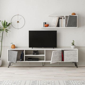 Fiona 180X35.6X48 vintage weißer Beton TV-Ständer mit Wandregal