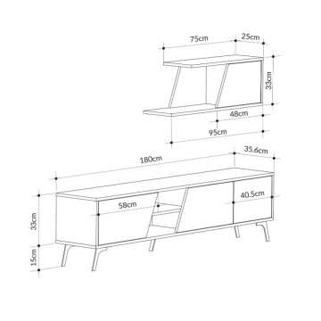 Fiona 180X35.6X48 vintage weißer Beton TV-Ständer mit Wandregal