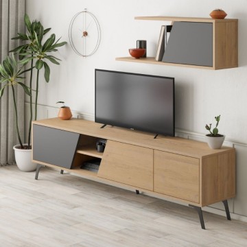 Fiona 180X35,6X48 anthrazitfarbener Eichen-TV-Ständer mit Wandregal