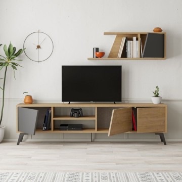 Fiona 180X35,6X48 anthrazitfarbener Eichen-TV-Ständer mit Wandregal