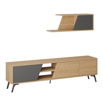 Fiona 180X35,6X48 anthrazitfarbener Eichen-TV-Ständer mit Wandregal