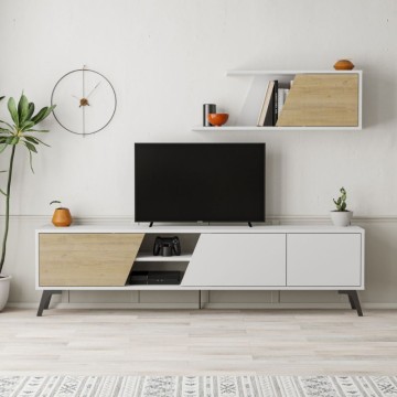 Fiona TV-Ständer aus weißer Eiche 180X35,6X48 mit Wandregal