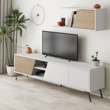 Fiona TV-Ständer aus weißer Eiche 180X35,6X48 mit Wandregal