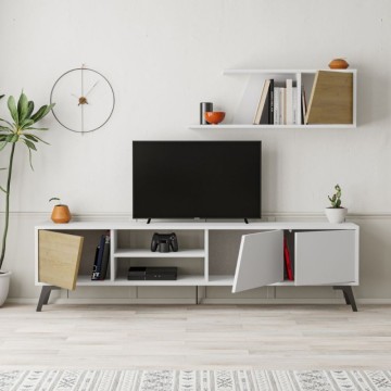 Fiona TV-Ständer aus weißer Eiche 180X35,6X48 mit Wandregal