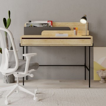 Schreibtisch aus Eiche mit anthrazitfarbenen Details und schwarzen Beinen Leila 110x60x101