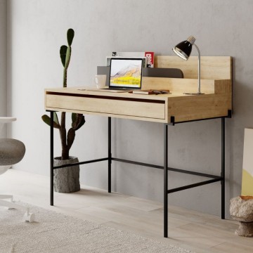 Schreibtisch aus Eiche mit anthrazitfarbenen Details und schwarzen Beinen Leila 110x60x101