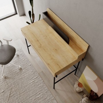 Schreibtisch aus Eiche mit anthrazitfarbenen Details und schwarzen Beinen Leila 110x60x101