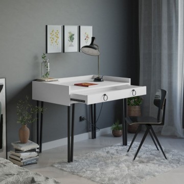 Weißer Schreibtisch mit schwarzen Metallbeinen und Sponge-Schublade 100x62x81,5