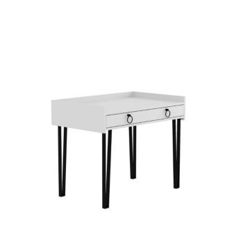 Weißer Schreibtisch mit schwarzen Metallbeinen und Sponge-Schublade 100x62x81,5